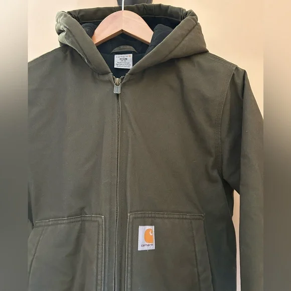 Carhartt Kids Duck Canvas Jacket 10/12 • Quilted Hooded Workwear Coat Green - Picture 4 of 13